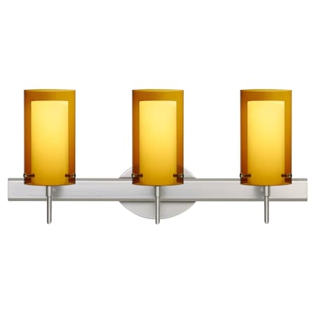 Besa Lighting Pahu 4 Vanity, Armagnac/Opal, Satin Nickel Finish, 3x5W LED 3SW-G44007-LED-SN